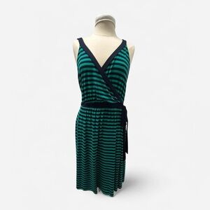 Old Navy Green and Navy Striped Midi Wrap Tank Dress